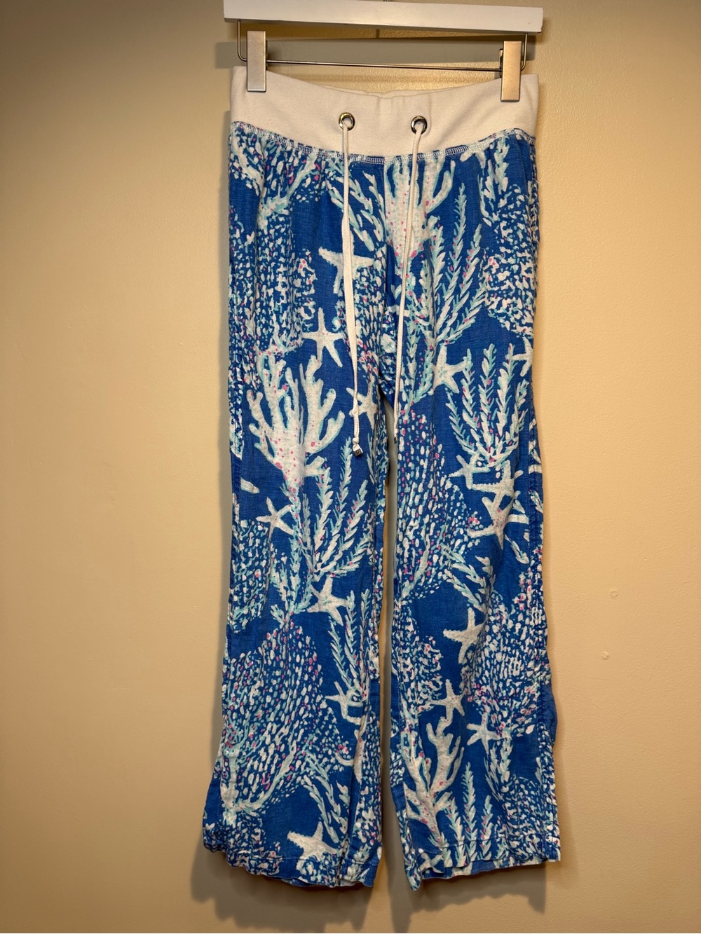 Lilly Pulitzer The Beach Pant Blue Starfish & Coral Print Linen Small - Picture 7 of 8